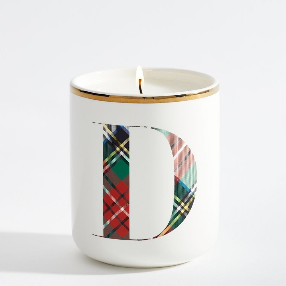 Pottery Barn Letter "D" Stewart Plaid Candle